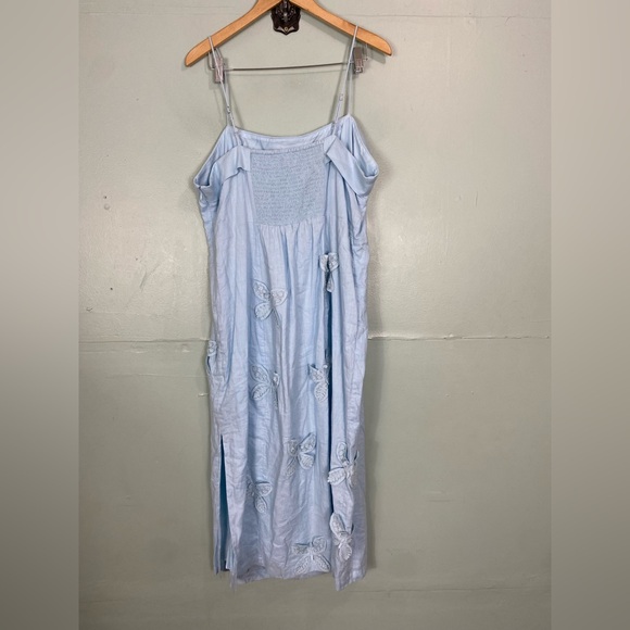Anthropologie Maeve Linen Blend Applique Butterfly Dress Blue Size 2X - Picture 6 of 10